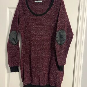 Maurices Red and Black Crew Neck Sweater with Elbow Patches